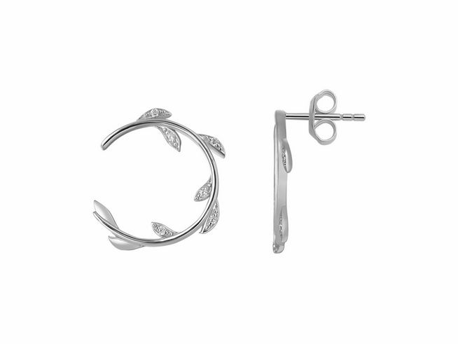 Xenox Sterling Silber Ohrringe XS2234 - WAVES zeigen ein elegantes Design mit einem geschwungenen Verlauf und blattförmigen Verzierungen, die eine moderne und natürliche Ästhetik ausstrahlen.