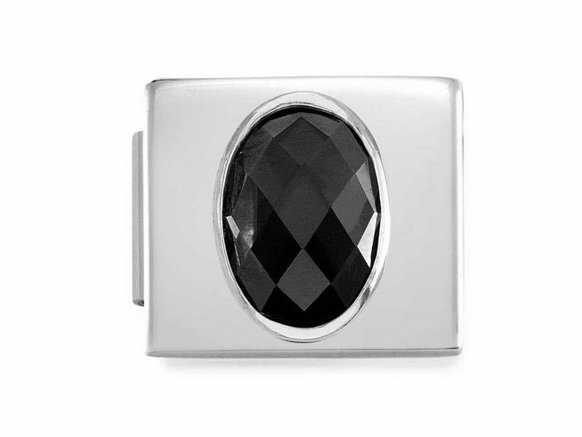 Zirkonia Faceted in schwarz, eingelassen in Edelstahl mit glattem Finish, passend für Namensarmbänder, Hersteller Nomination, Charm-Design für stilvolle Akzente.