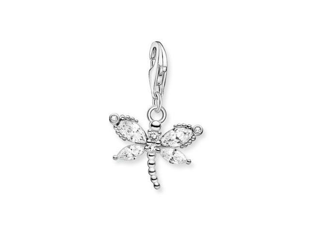 56969952-0 Charm-Anhänger in Form einer Libelle aus Sterling Silber, verziert mit weißen Zirkonia, von Thomas Sabo, für tierische Schmuckliebhaber.
