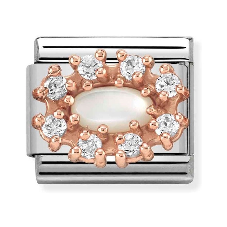 Nomination Composable Classic Charm Perlmutt weiß - Edelstahl, Gold 375 Roségold, Perlmutt, Zirkonia