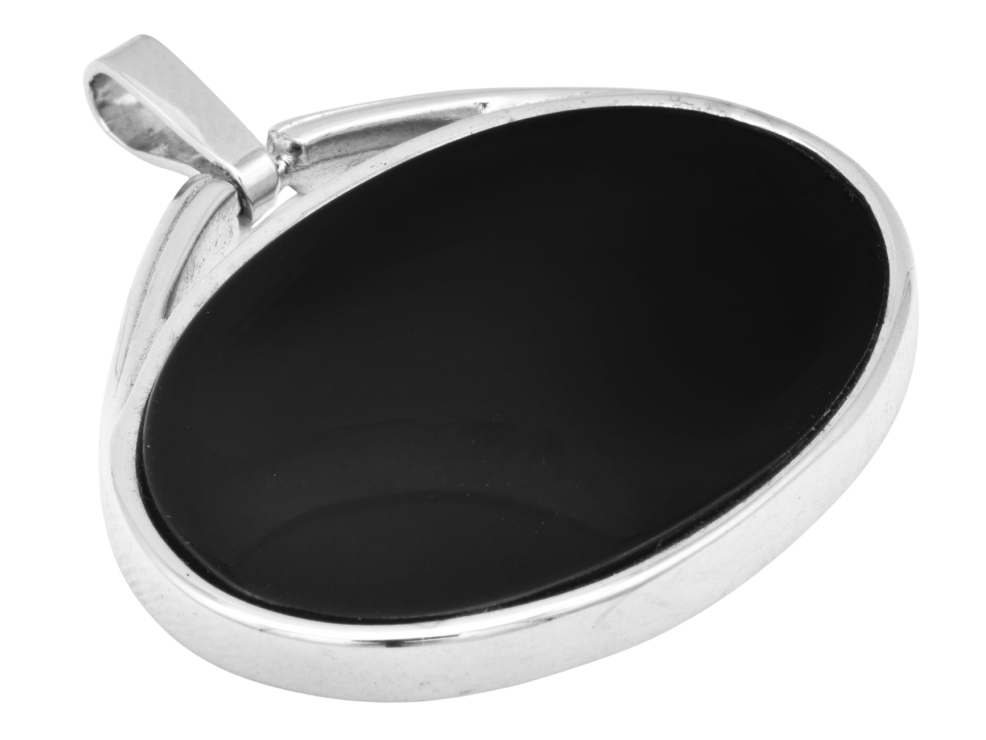 Anhänger Oval DESIGN - Silber poliert - Onyx Schwarz