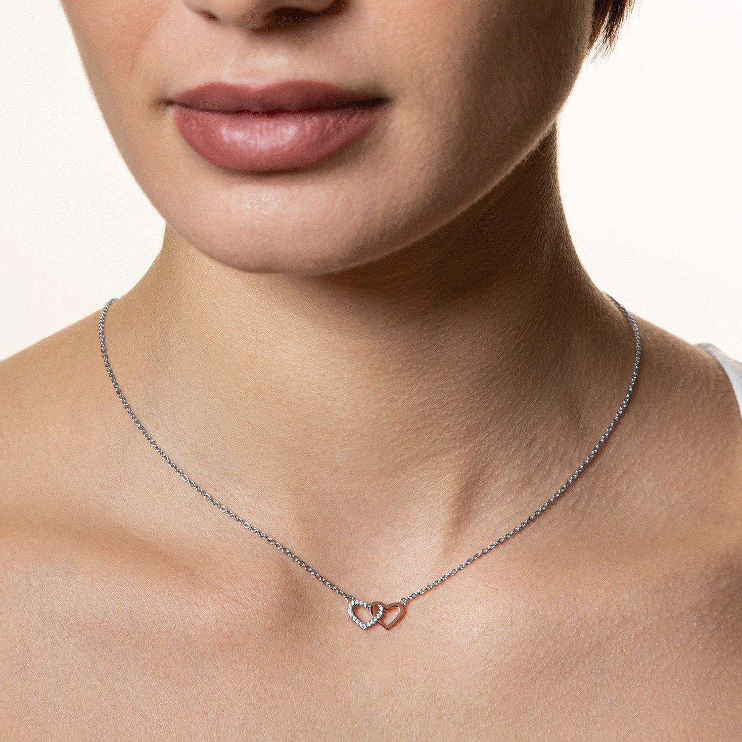 XENOX Sterling Silber Kette XS2921R - 40-45 cm - LOVE STORY - Roségold vergoldet Ankerkette - Herzen – Ansicht 2