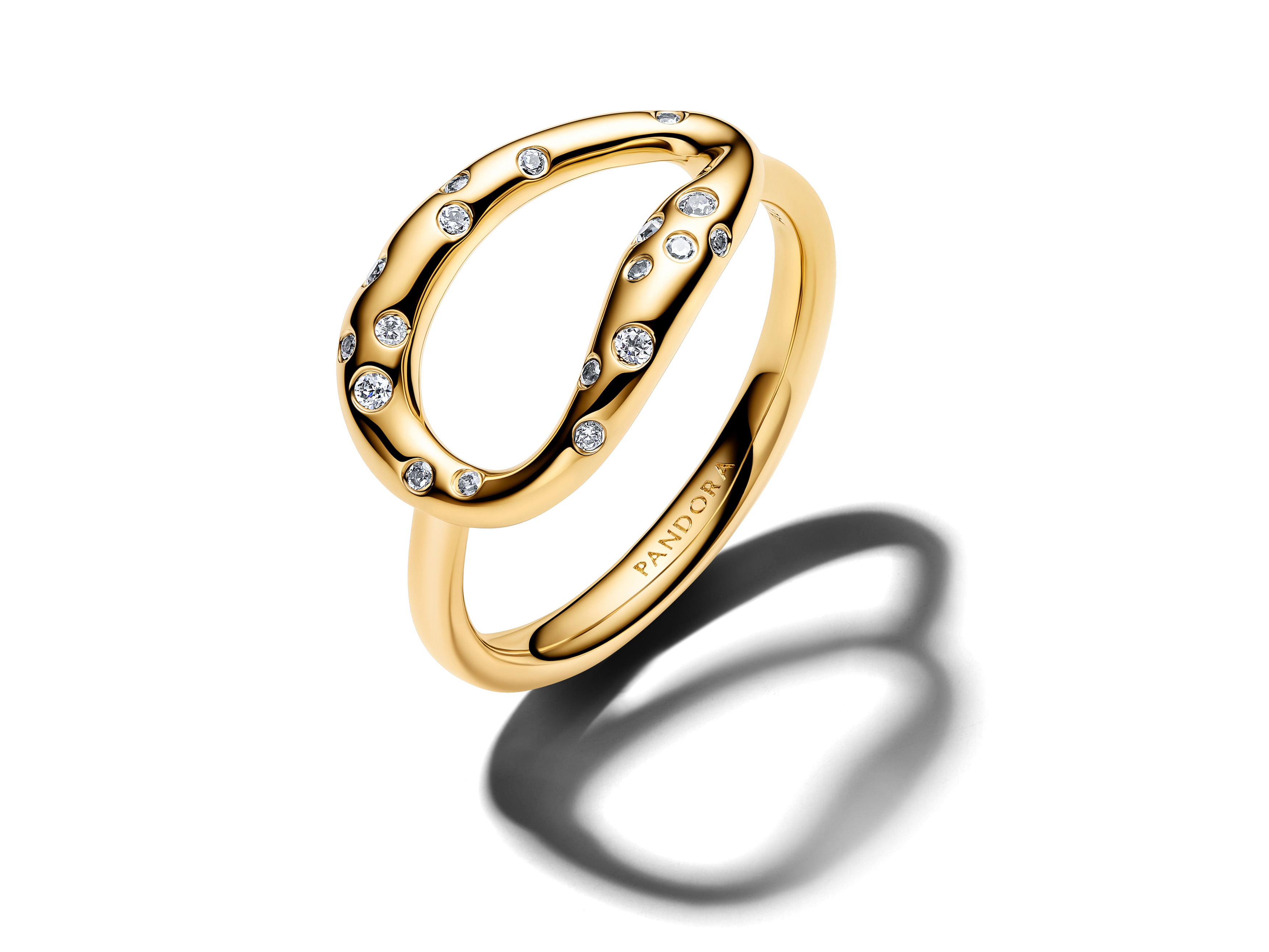 Pandora 164676C01-60 - Organisch geformter Statement-Ring mit Steinen Zirkonia Gr. 60 - Gelbgold Vergoldung