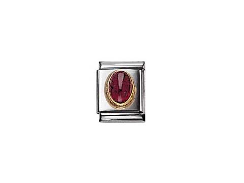 Ovaler Granat im Silberschmuck mit goldfarbener Einfassung, Hersteller Nomination, Modell Big STEINE OVAL - GRANAT 032506 03, ideal für individuelle Armbänder und Schmuckdesigns.