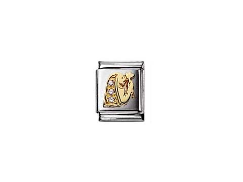 Zirkonia Jungfrau Charm von NOMINATION, Design mit goldfarbener Jungfrau und funkelnden Zirkonia-Steinen, in silberner Ausführung, ideal für die Zodiac-Kollektion.