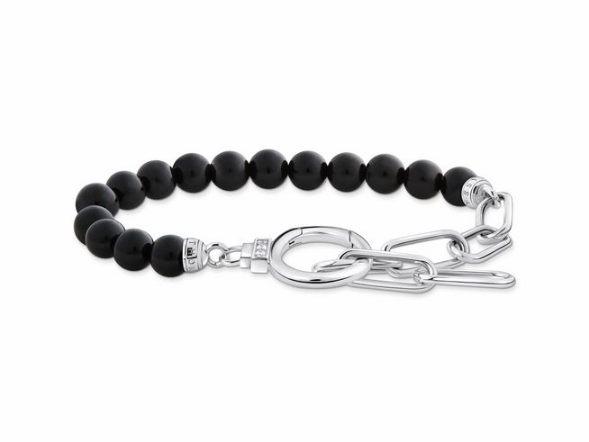 Ganzheitliches Thomas Sabo Armband A2134-027-11-L19V mit 19 cm Länge, aus Silber, Onyx und Zirkonia in Schwarz, stilvolles und elegantes Design mit Verzierung.