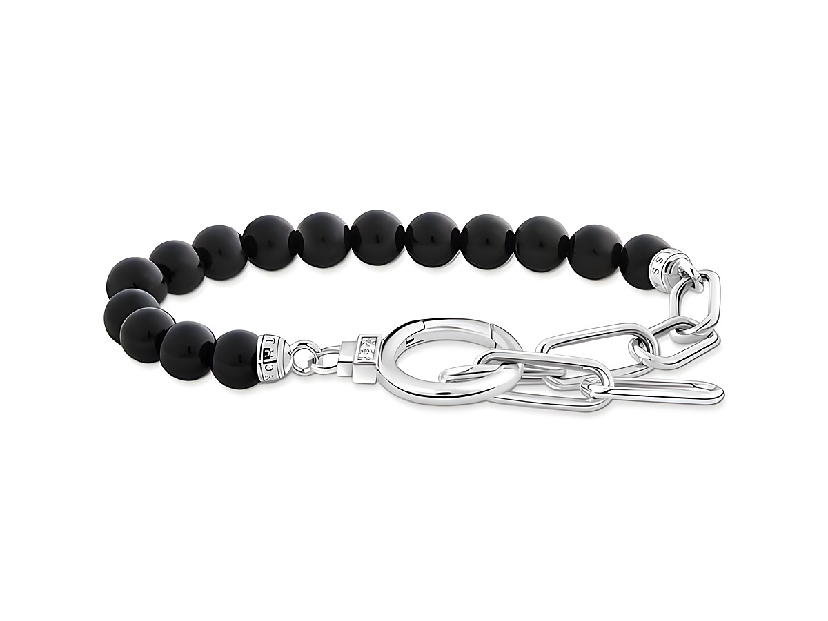 Ganzheitliches Thomas Sabo Armband A2134-027-11-L19V mit 19 cm Länge, aus Silber, Onyx und Zirkonia in Schwarz, stilvolles und elegantes Design mit Verzierung.