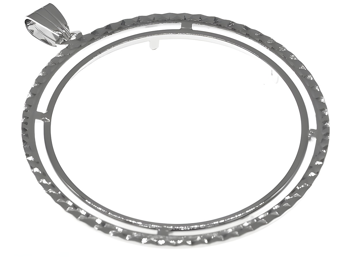Münzfassung Anhänger aus rhodiniertem 925 Sterling Silber, diamantiert, Durchmesser 41 mm, geeignet für Münzen bis 4,0 cm, Hersteller Juwelier Harnisch.