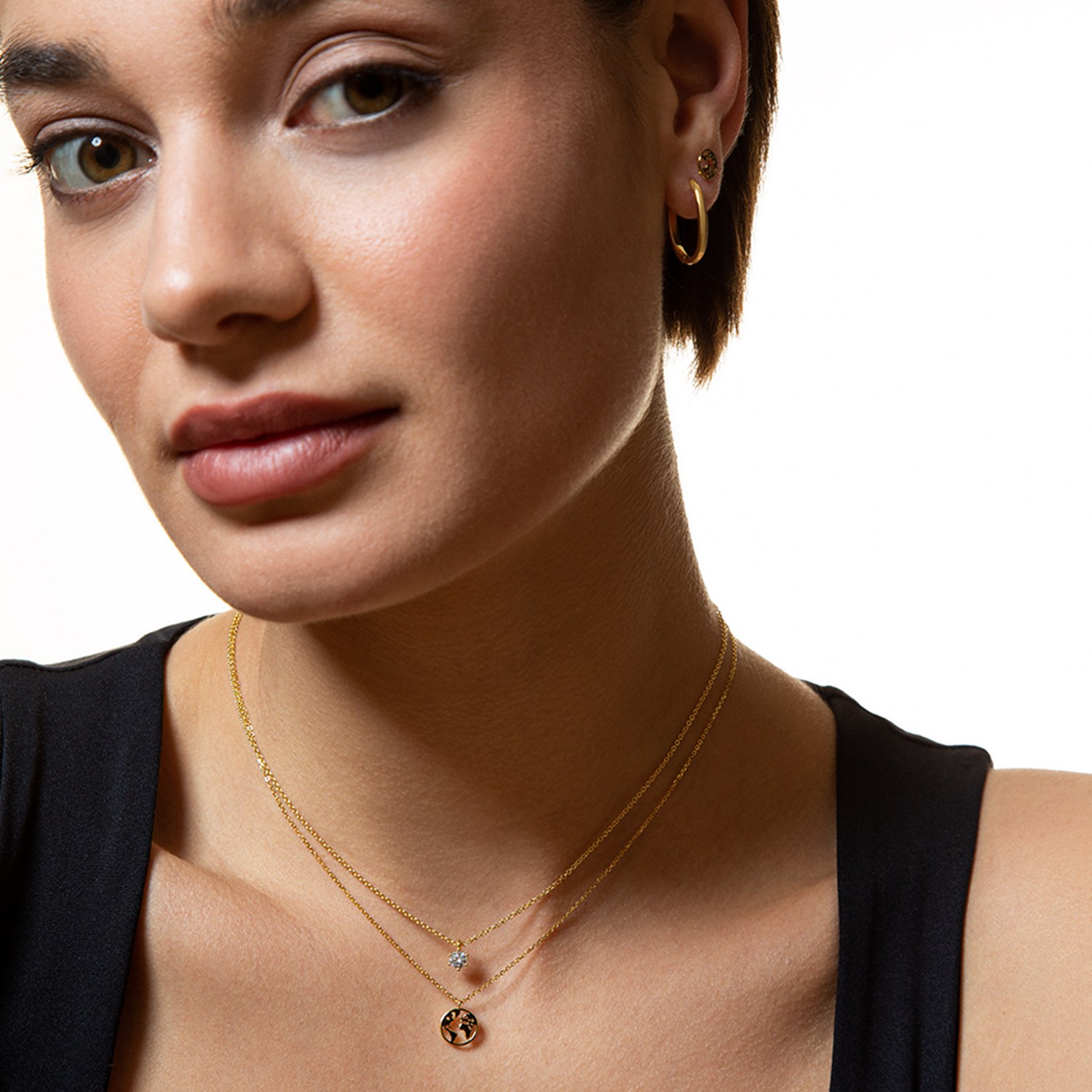 XENOX Sterling Silber Kette XS3160G - 40-45 cm - WANDERLUST - Gelbgold vergoldet Ankerkette - Weltkugel – Ansicht 3