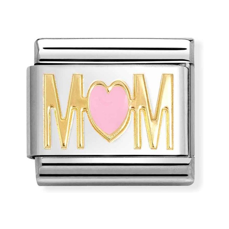 Nomination Composable Classic Charm MOM Herz rosa - Edelstahl, Gold 750, Emaille