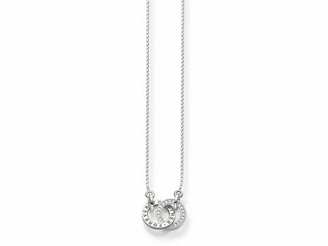 Silberne Thomas Sabo Kette KE1488-051-14-L45v mit zwei beweglichen Kreisen, verziert mit weißen Zirkonia, erhältlich in Längen von 40, 42,5 und 45 cm, ideal für romantische Anlässe.