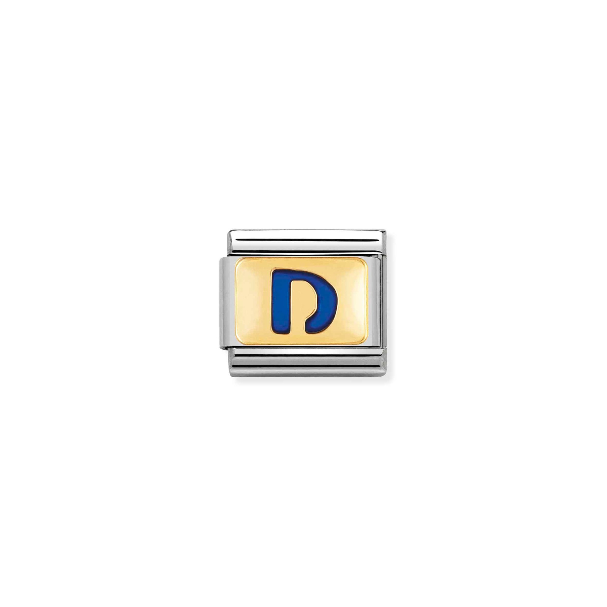 Nomination Composable Classic Charm Buchstabe D blau - Edelstahl, Gold 750 Gelbgold, Emaille