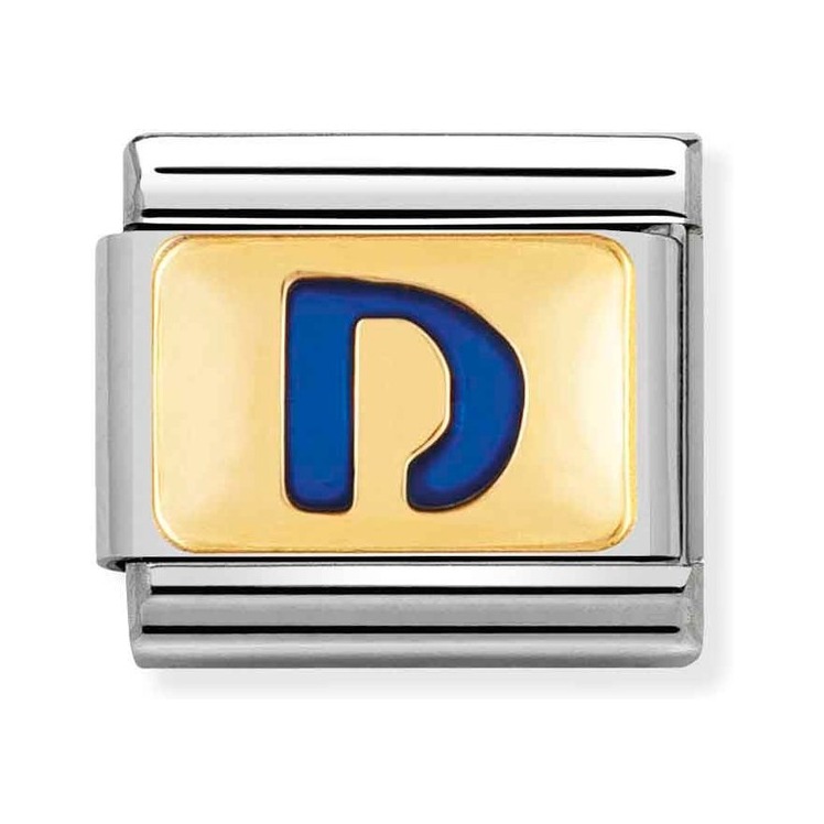 Nomination Composable Classic Charm Buchstabe D blau - Edelstahl, Gold 750 Gelbgold, Emaille