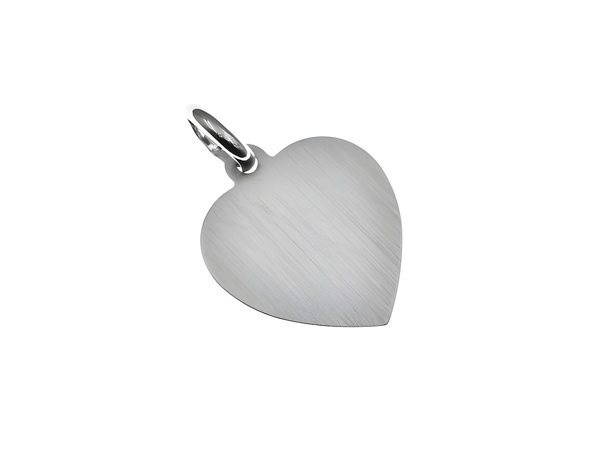 Gravurplatte Herz Anhänger aus Sterling Silber rhodiniert mattiert, 1,2 cm groß, schlichtes Design, geeignet für persönliche Gravuren, Hersteller Juwelier Harnisch.