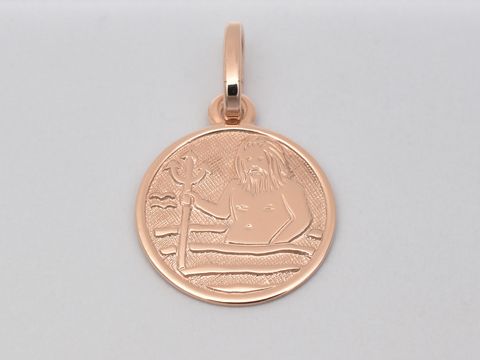 Wassermann - Sterling Silber rosé vergoldet Anhänger mit polierter Oberfläche, 14 mm Durchmesser, zeigt das Wassermann-Symbol mit charakteristischem Motiv, Hersteller Juwelier Harnisch.