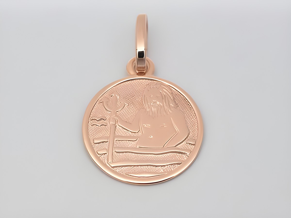 Wassermann - Sterling Silber rosé vergoldet Anhänger mit polierter Oberfläche, 14 mm Durchmesser, zeigt das Wassermann-Symbol mit charakteristischem Motiv, Hersteller Juwelier Harnisch.