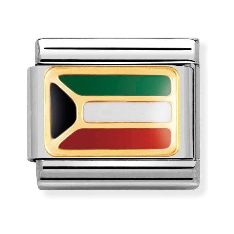 Nomination Composable Classic Charm Flagge Kuwait - Edelstahl, Gold 750 Gelbgold, Emaille
