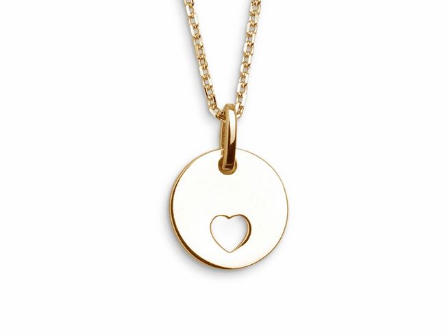 Xenox Sterling Silber Kette XS3537G in 40-45 cm Länge, LOVE STORY Kollektion, vergoldete Ankerkette mit rundem Anhänger und herzförmigem Ausschnitt, stilvoll und romantisch.