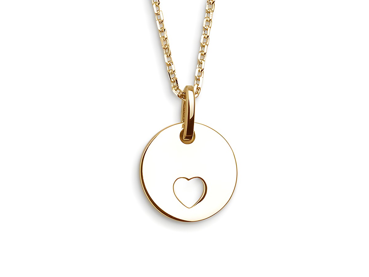 Xenox Sterling Silber Kette XS3537G in 40-45 cm Länge, LOVE STORY Kollektion, vergoldete Ankerkette mit rundem Anhänger und herzförmigem Ausschnitt, stilvoll und romantisch.