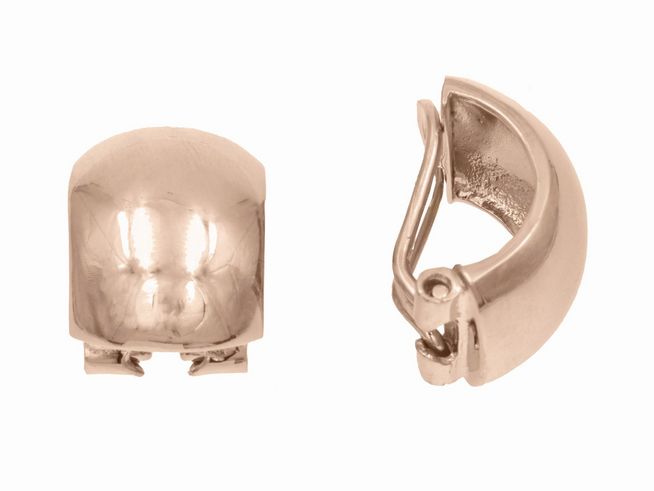 Ohrclips aus sterling Silber, vergoldet in poliertem Roségold, mit glatter Oberfläche und praktischem Verschluss, Hersteller Juwelier Harnisch.