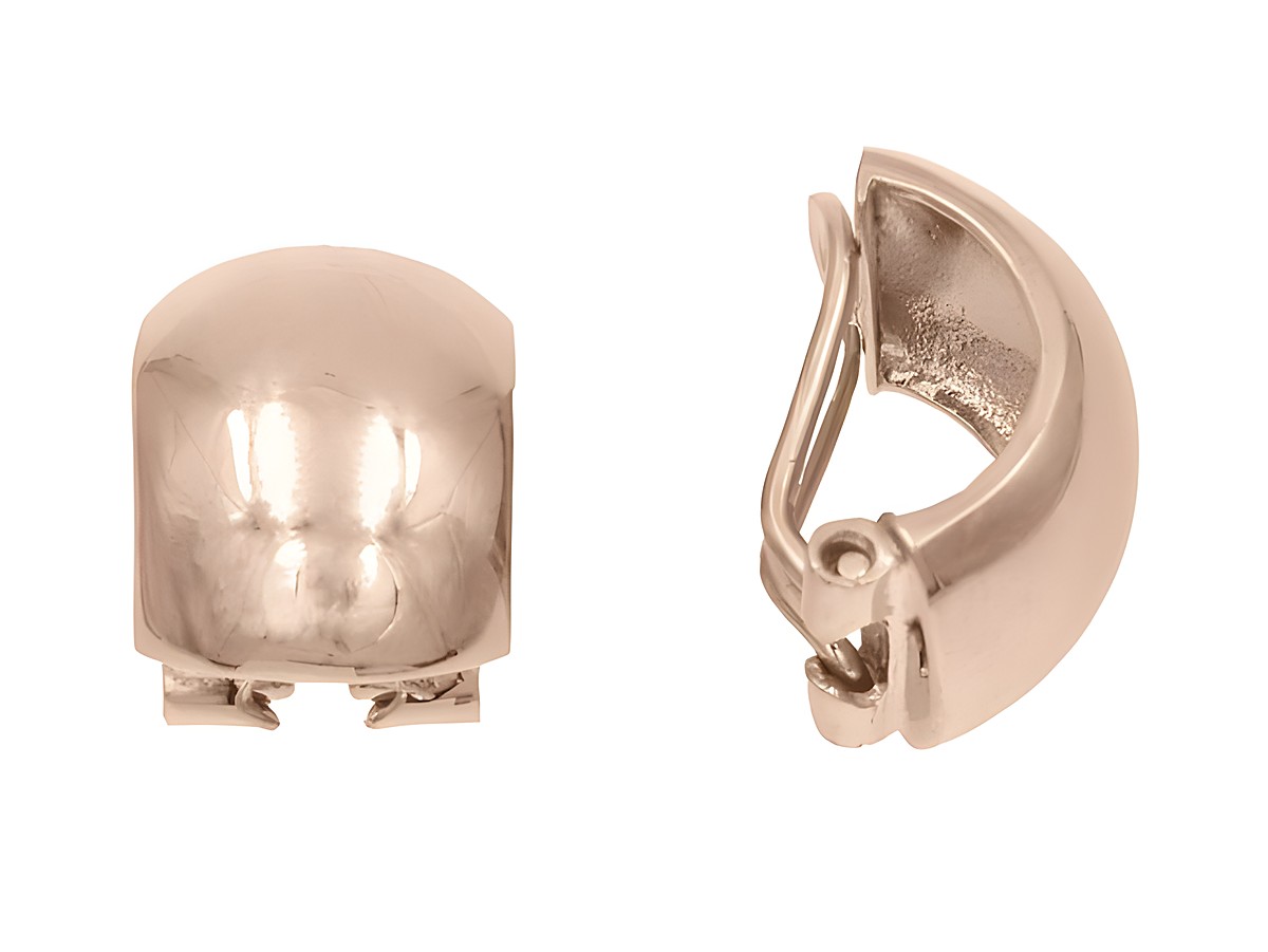 Ohrclips aus sterling Silber, vergoldet in poliertem Roségold, mit glatter Oberfläche und praktischem Verschluss, Hersteller Juwelier Harnisch.
