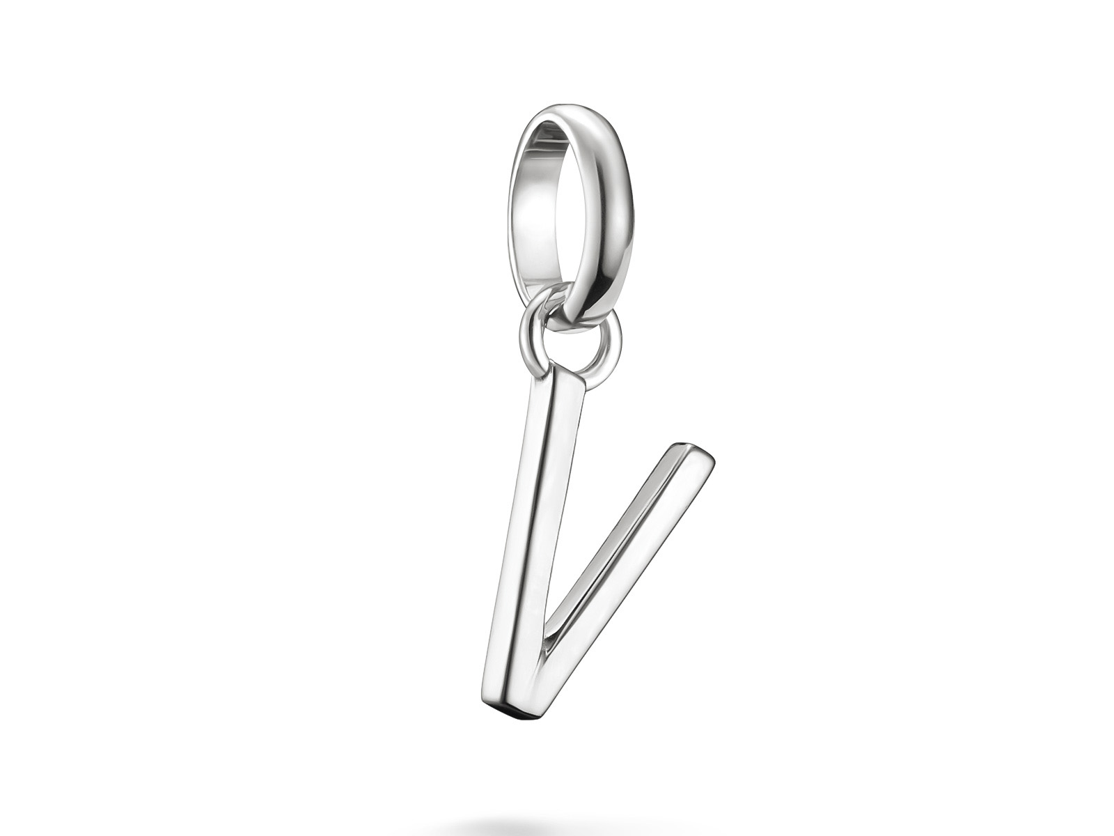 Silberner Charm in Form des Buchstabens V mit Öse von Thomas Sabo, aus der Charm Club CONNECT Kollektion, elegantes Design, ideal für individuelle Schmuckgestaltungen.