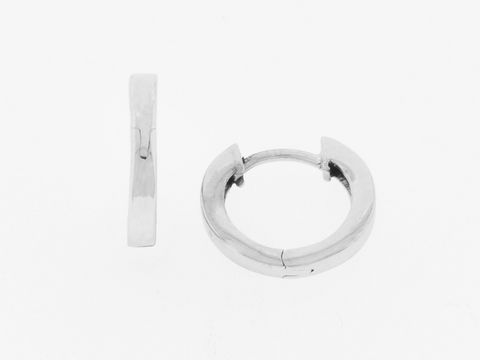 Silberne Creolen zur Mitte zulaufend, rhodiniert, klar, Größe 1,2 cm, Hersteller Juwelier Harnisch, Durchmesser bis 15 mm. Elegant und zeitlos im Design.