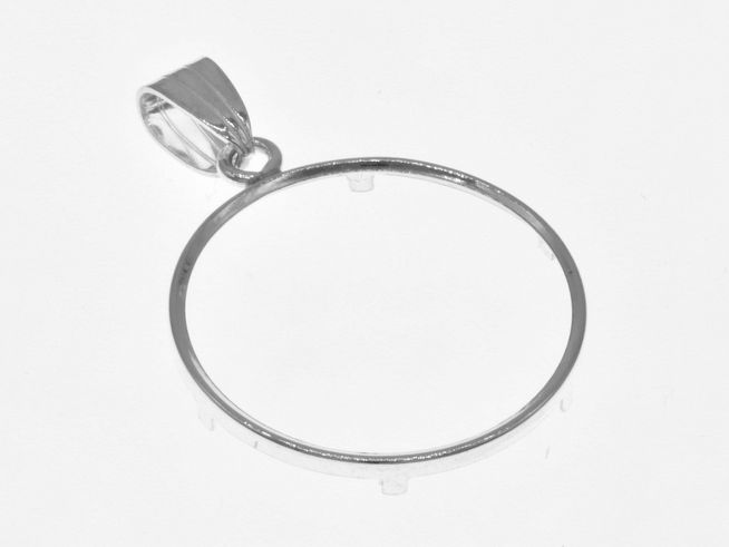 345458-0 Schlichter Münzfassung Anhänger aus 925 Sterling Silber für Münzen bis 26 mm Durchmesser, Hersteller Juwelier Harnisch, ideal zur individuellen Gestaltung.
