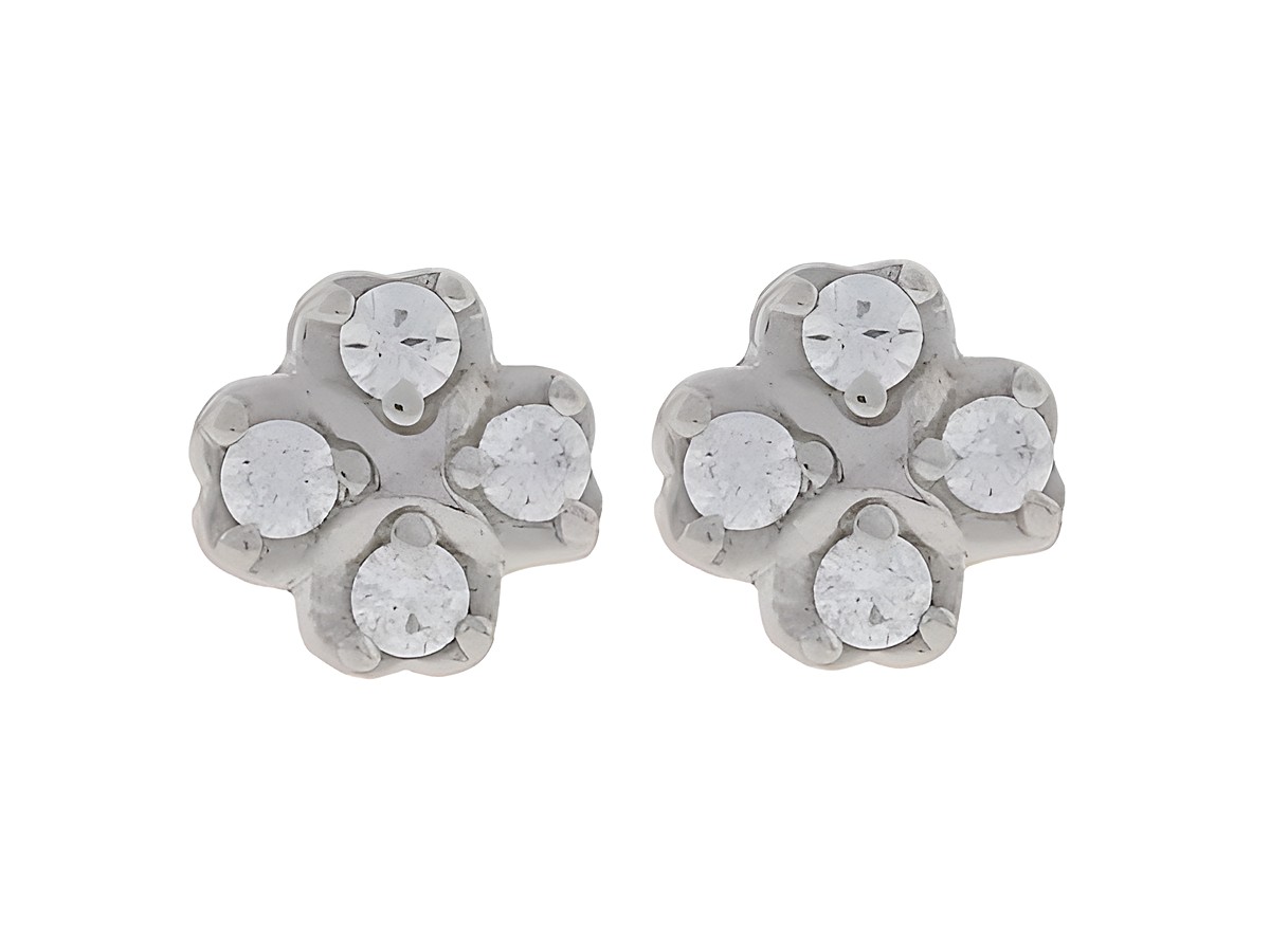 Silber Ohrringe in Kleeblattform, rhodiniert mit klaren Zirkonia, symbolisieren Glück und Eleganz, hergestellt von Juwelier Harnisch. Perfekte Ergänzung für jedes Outfit.