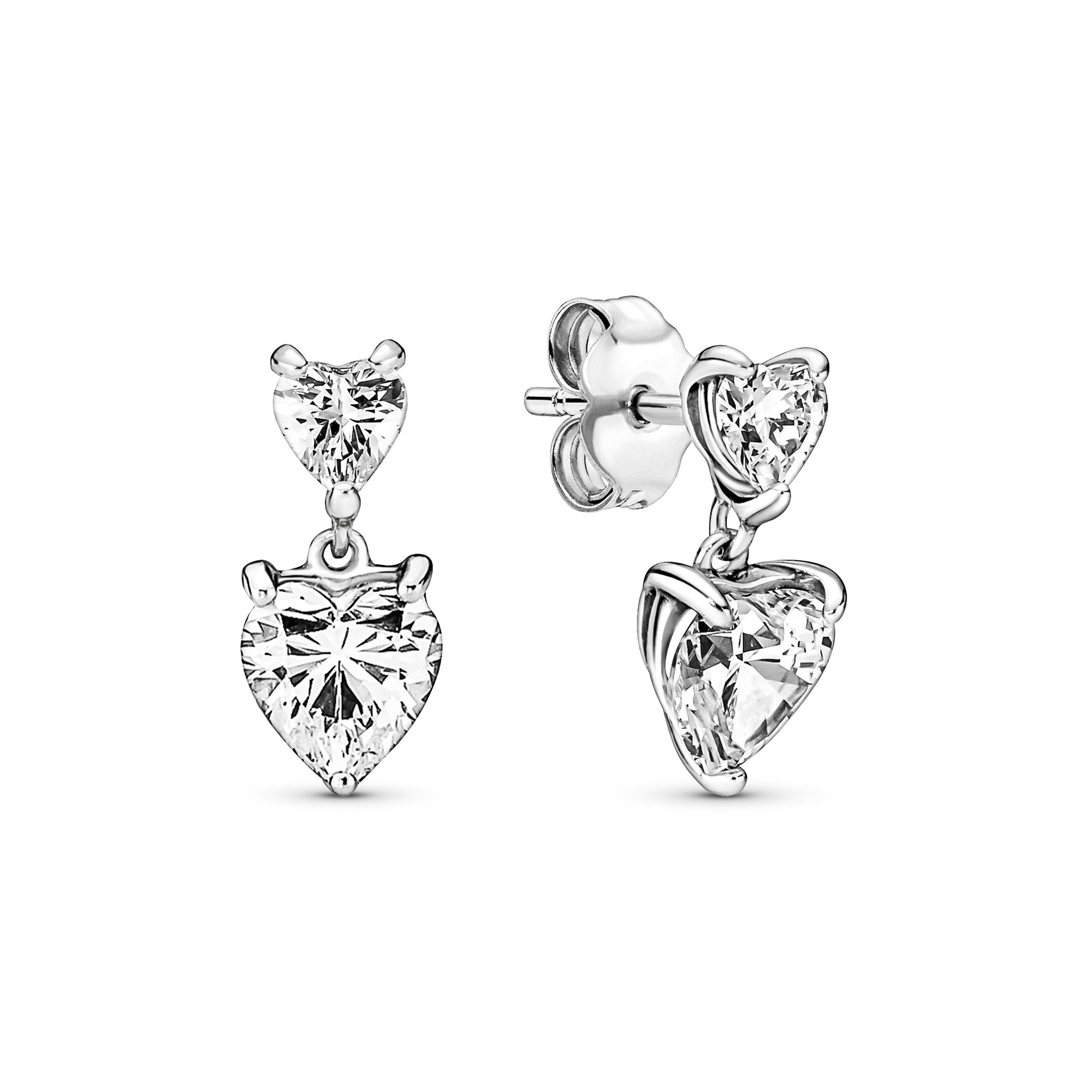 Pandora Doppelherz Funkelnde Ohrringe - Sterling Silber Zirkonia