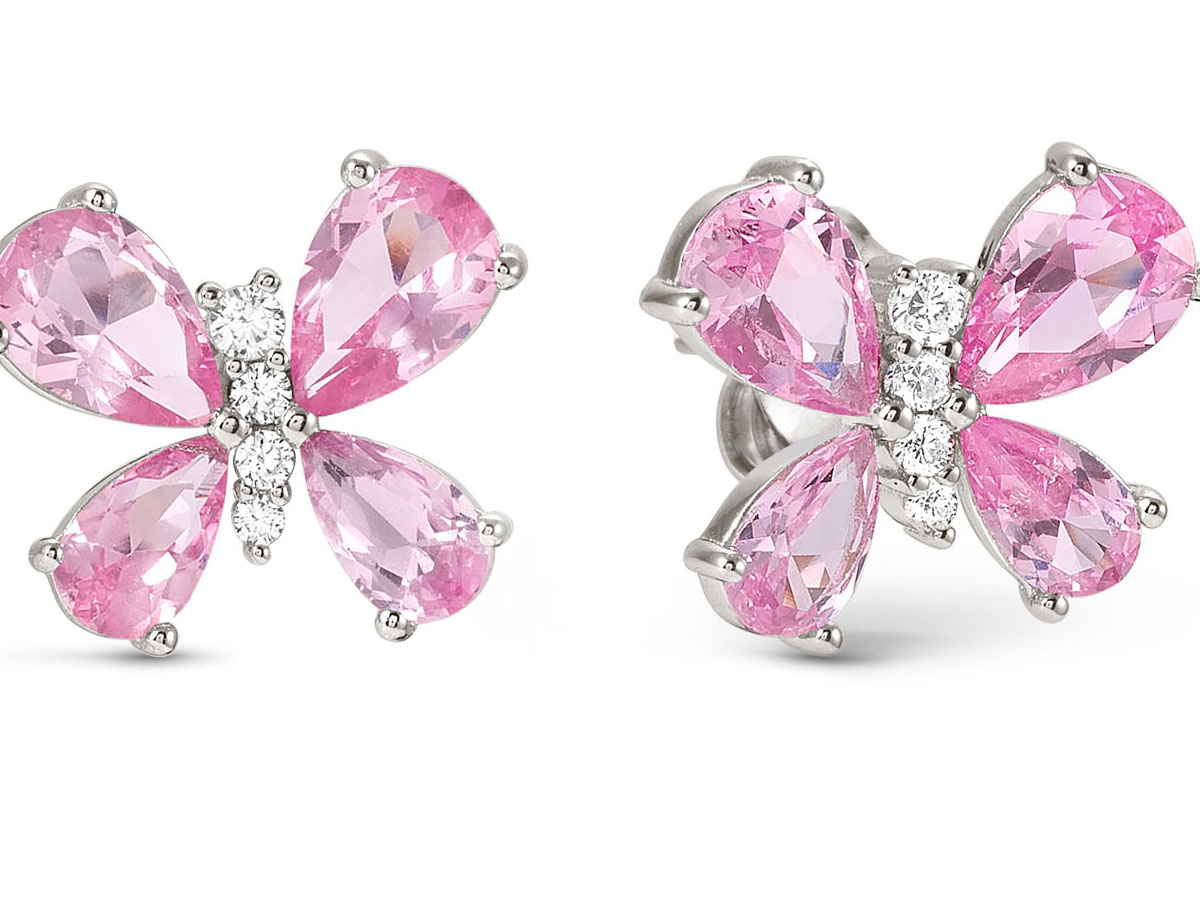 Ohrstecker in Schmetterlingsform aus Sterling Silber mit Zirkonia in Rosa und Weiß, funkelndes Design, ideal für modebewusste Damen, Hersteller Nomination, Neuheiten.