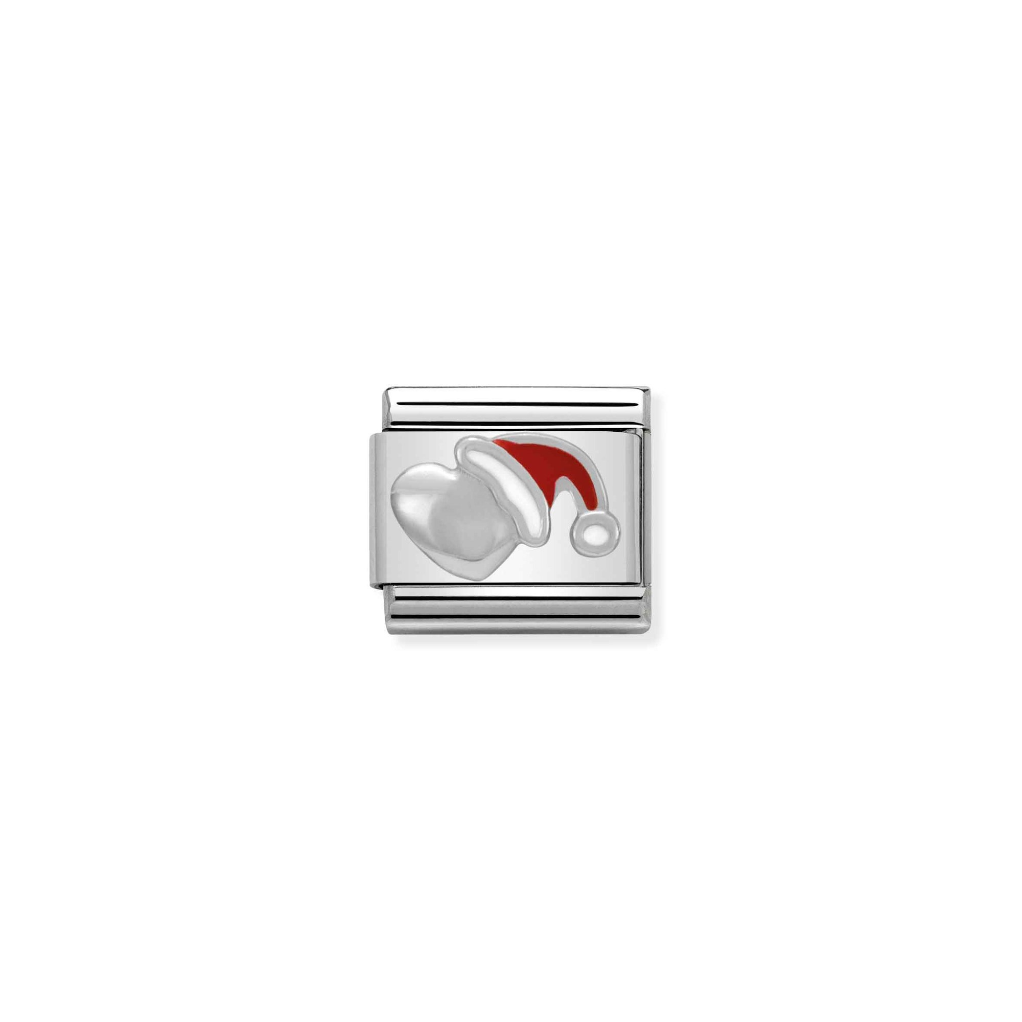 Nomination Composable Classic Charm Herz mit Weihnachtsmütze - Edelstahl, Silber 925, Emaille