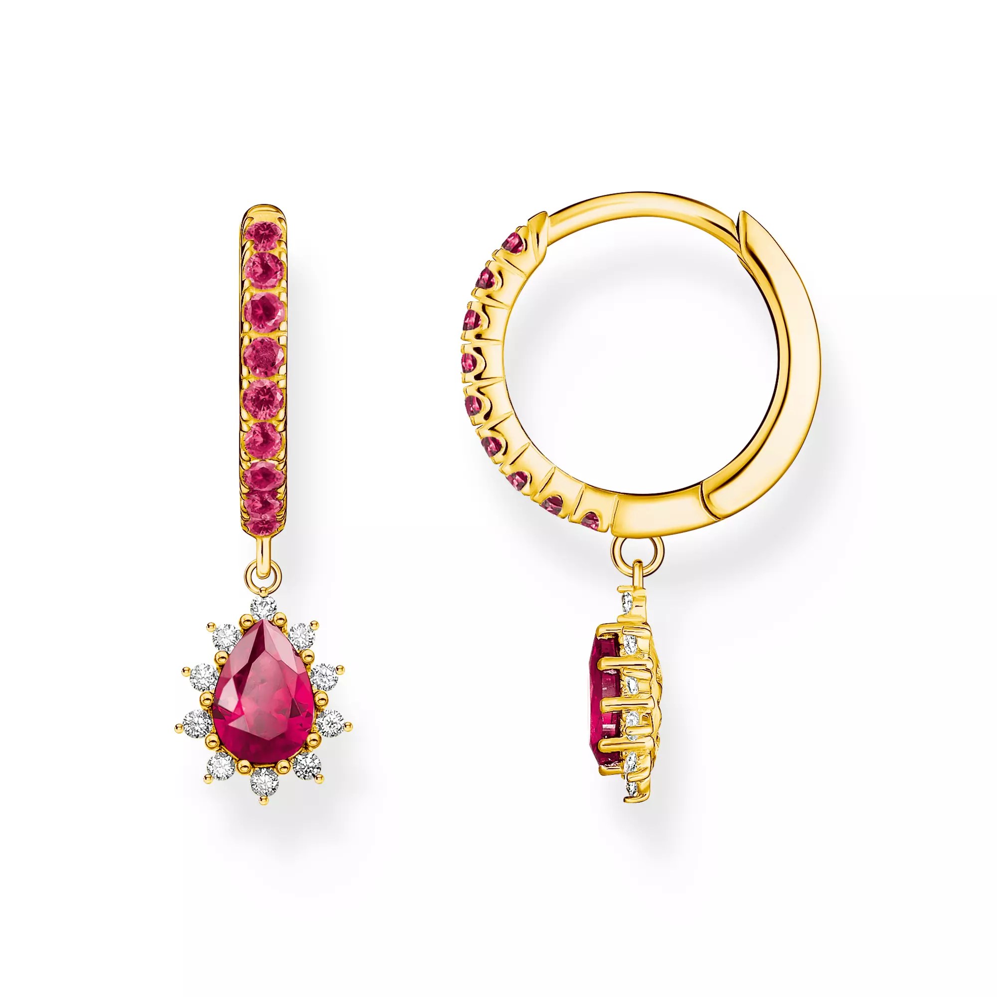 Thomas Sabo True Romance Creolen - rot - Silber + 750er Vergoldung + Lab Grown Saphir + Zirkonia - rot – Ansicht 2