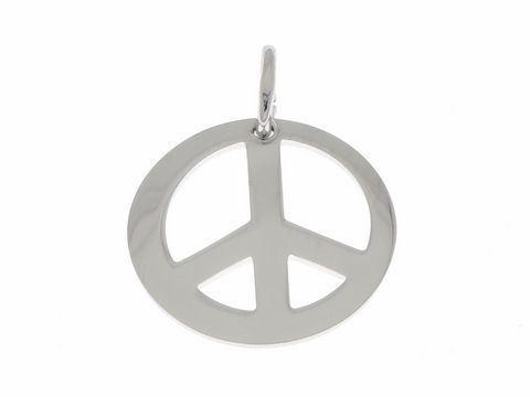 Silber rhodinierter Anhänger mit Peace Zeichen, elegant und schlicht gestaltet, symbolisiert Frieden und Harmonie, hergestellt von Juwelier Harnisch.