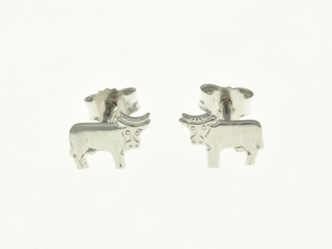 Kuh Ohrstecker aus rhodiniertem Sterling Silber, designet für Kinder, tierisch und verspielt, hergestellt von Juwelier Harnisch, ideal für einen niedlichen Look.