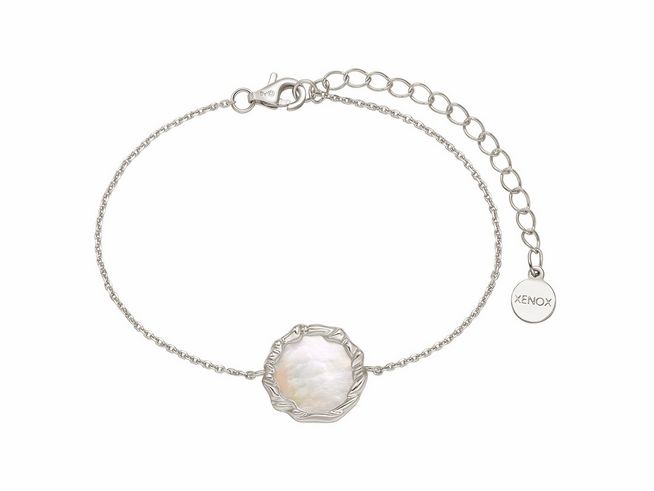 Xenox Sterling Silber Armband XS2232 in der Länge 15-20 cm mit einer Wellen-Kareekette und einem ovalen, schimmernden Stein in der Mitte, elegant und stilvoll.