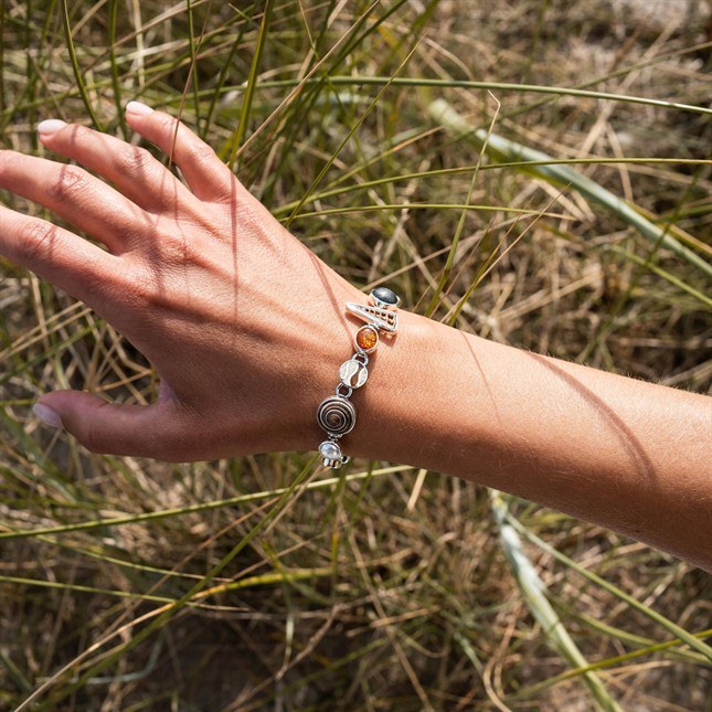 DUR Armband Strandrausch 4.0 - Sterling Silber - Muschel + Perle + Sand + Lavasand + Kyanit Bernstein - 19 cm – Ansicht 3