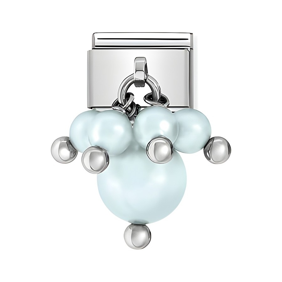 Charm in pastellblau von Nomination Classic, bestehend aus mehreren runden Perlen und Metallakzenten, ideal für die individuelle Gestaltung von Armbändern.
