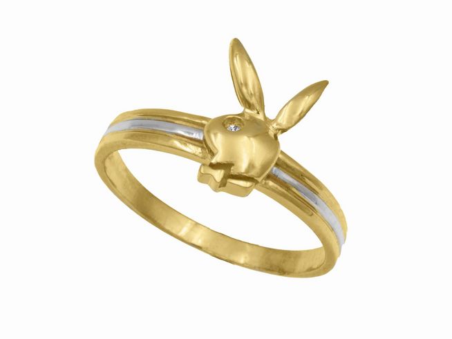 Ring aus Gelbgold und Weißgold 333 bicolor mit einem Hasenmotiv und einem Diamanten von 0,005 ct w-si, Größe 52, Hersteller Juwelier Harnisch.