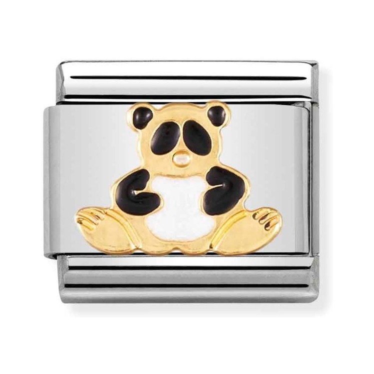 Nomination Composable Classic Charm Panda - Edelstahl, Gold 750 Gelbgold, Emaille