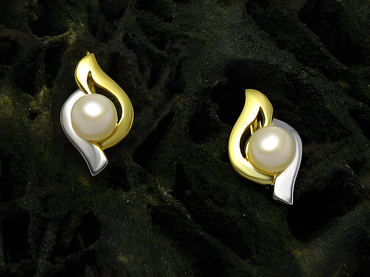 Elegante Gold bicolor Ohrringe mit Zuchtperle, Hersteller Juwelier Harnisch, stilvolles Design für besondere Anlässe, hochwertiges Schmuckstück.