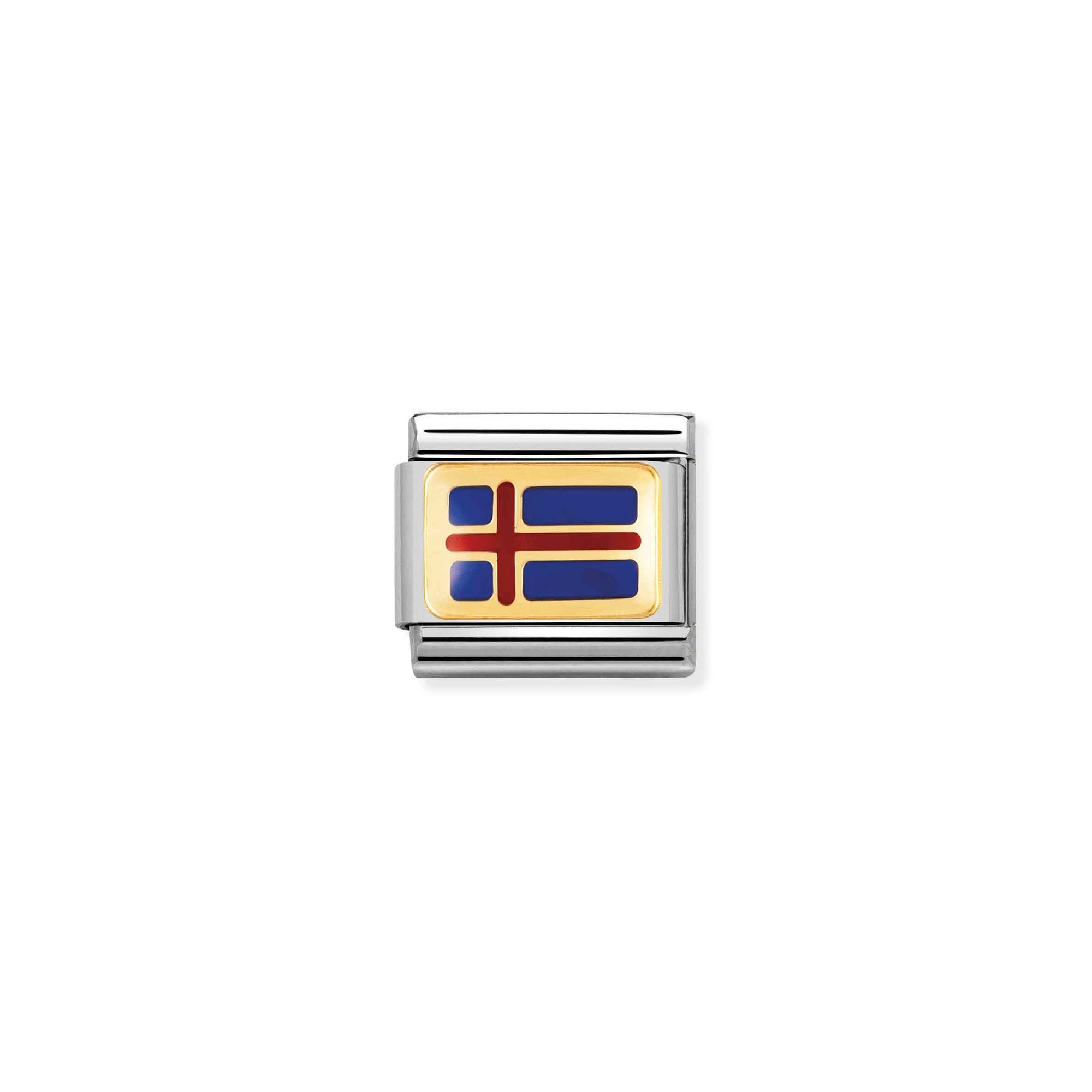 Nomination Composable Classic Charm Flagge Island - Edelstahl, Gold 750 Gelbgold, Emaille