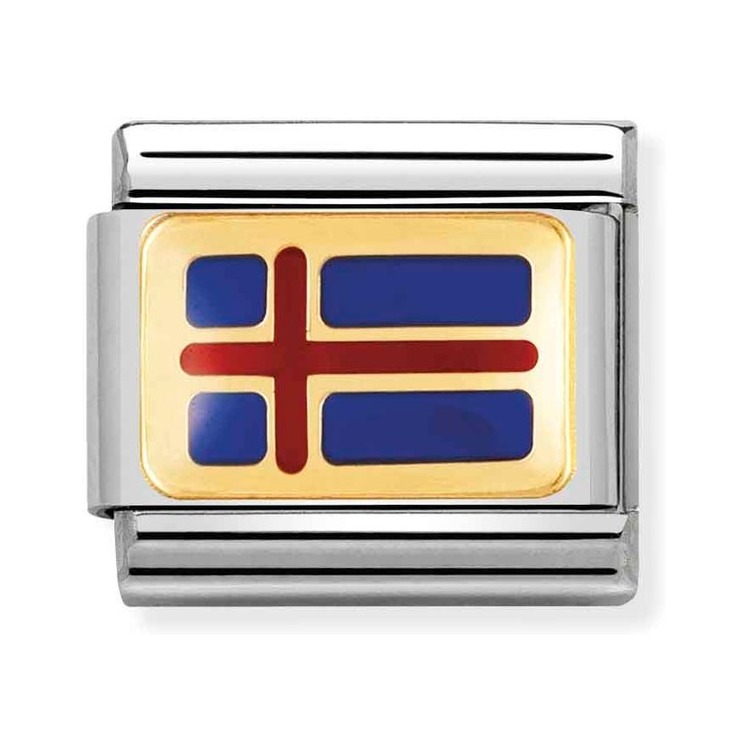 Nomination Composable Classic Charm Flagge Island - Edelstahl, Gold 750 Gelbgold, Emaille