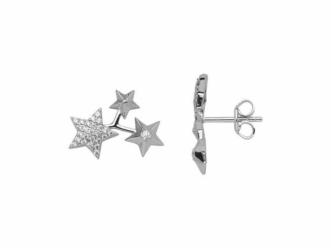 Xenox Sterling Silber Ohrringe XS2298 - MIDNIGHT - Stern mit funkelnden Elementen in unterschiedlichen Größen, idealer Ohrschmuck für einen eleganten Look.