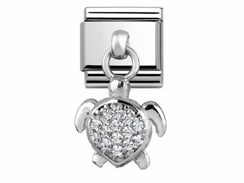 Charms von Nomination mit einer Wasserschildkröte aus Silber und Zirkonia, glänzende Oberfläche und detaillierte Gestaltung, ideal für eine individuelle Schmuckkollektion.