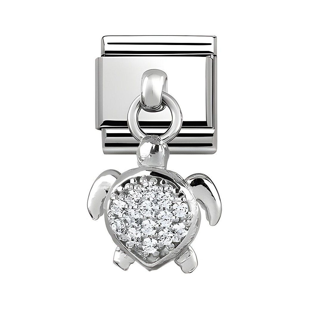 Charms von Nomination mit einer Wasserschildkröte aus Silber und Zirkonia, glänzende Oberfläche und detaillierte Gestaltung, ideal für eine individuelle Schmuckkollektion.