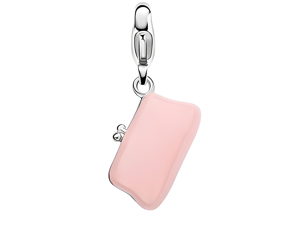 Charm in Form einer Tasche in zartem Rosa, aus Silber mit einem praktischen Clipverschluss, Teil der Ti Sento Kollektion, ideal für das Personalisieren von Accessoires.