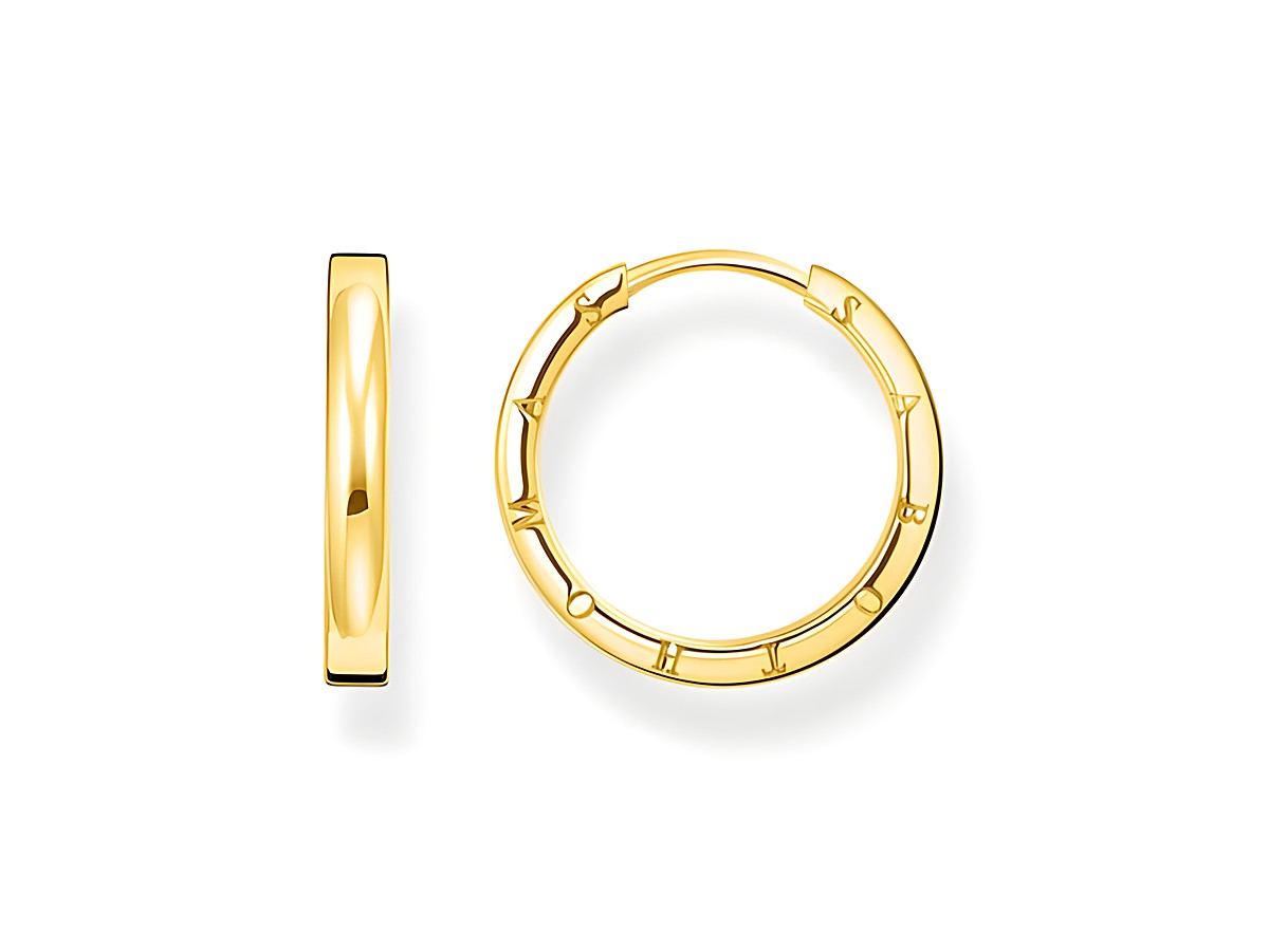 Creole aus sterling Silber, vergoldet in Gelbgold, Modell CR685-413-39 von Thomas Sabo, elegantes Design mit eingeprägtem Markennamen, ideal für stilvolle Akzente im Alltag.