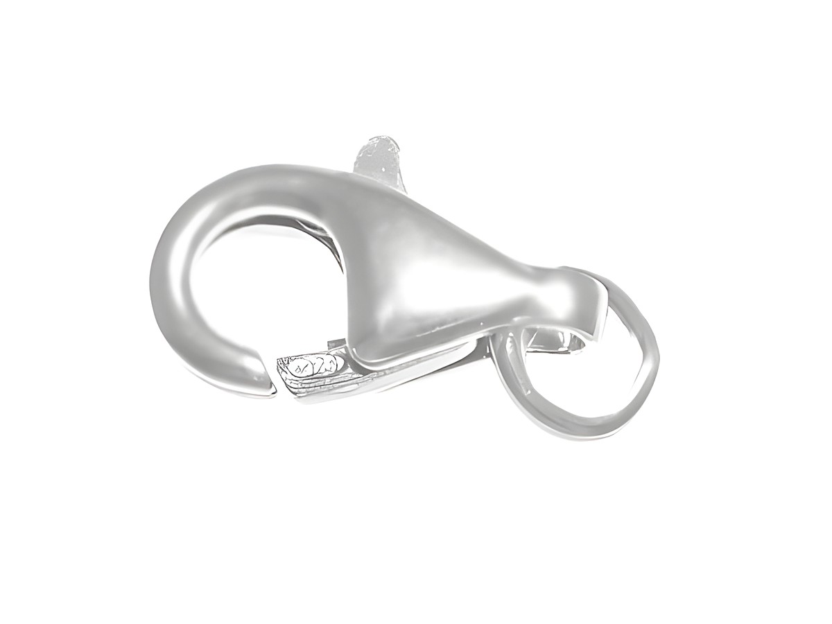 Karabiner für Silber Charms groß aus rhodiniertem Sterling Silber, Hersteller Juwelier Harnisch, für vielseitigen Einsatz im Schmuckbereich, robust und edel im Design.