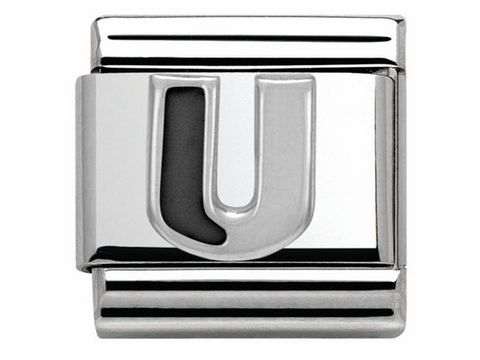 Buchstabe U aus Emaille von Nomination Classic SilverShine in glänzender Ausführung, geeignet zum Anbringen an Armbändern oder Schmuckstücken, elegantes Design.